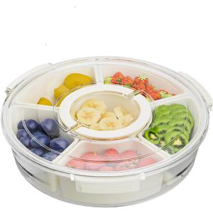Snack Box Container, Divided Serving Tray with Lid and Handle, 6 Compartment Snack Box Container, Snack Tray Perfect for Snacks, Veggie, Fruit and Charcuterie