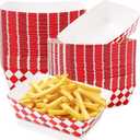 Blcculi 100 Pack Gingham Paper Food Trays,Disposable Paper Food Boat,Gingham Party Supplies,Snack Serving Trays for Nacho,French Fries,Popcorn,Hot Dog (Red + White)