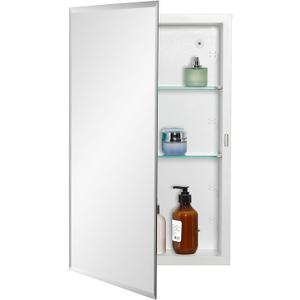 IDYLLOR Bathroom Medicine Cabinet with Beveled Edge Mirrored Door 15 x 24 inch, Recessed or Surface Mount, with Adjustable Glass Shelves