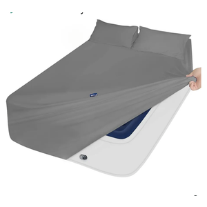 Deep Pocket Twin Sheets Set for Kids Air Mattress - Extra Deep Pocket Twin Sheet Sets - 3Pcs Side Storage Pocket Fitted Sheet & Pillowcases Easily Fits 16in to 24in Pillow Top Bed Mattress(Grey)