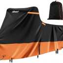 Motorcycle Cover Heavy Duty,420D Moped Cover Waterproof Outdoor with Nano Coating,5 Reflective Strips,Air Vents,3 Windproof Buckles,Antenna Zipper (1XL 86"x 39"x 51" Black & Orange)