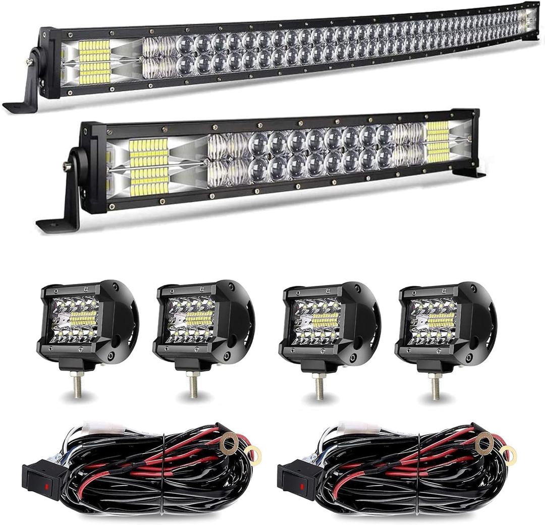 Led Light Bar Kits 52 Inch 1122W Straight +32 Inch 672W Straight Triple Row Spot Flood Combo Beam Light Bars+3Pcs 4Inch 60W Led Fog Lights W/Rocker Switch Wiring Harness for Jeep Trucks ATV UTV Boats