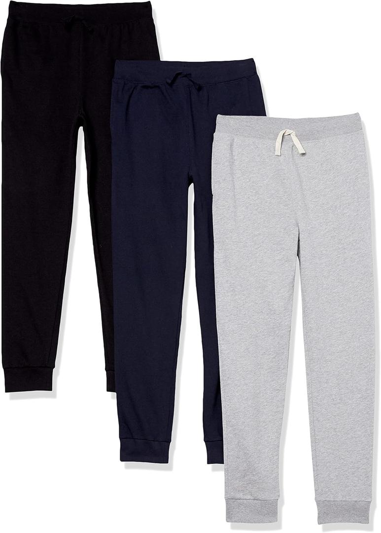 The Children's Place Boys' Active Jogger Pants (Large, Black/Navy/Heather Grey 3-pack)