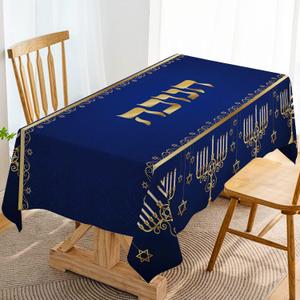 Hafangry Hanukkah Table Cloth Hebrew Jewish Chanukah Menorah Party Decoration Star of David Decor Kitchen Dining Room Home Table Cover-60×84inch