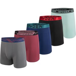 Spyder Mens Boxer Briefs 5 Pack Poly Spandex Performance Boxer Briefs Underwear (Medium, Grey/Red/Navy/Black/Turquoise)