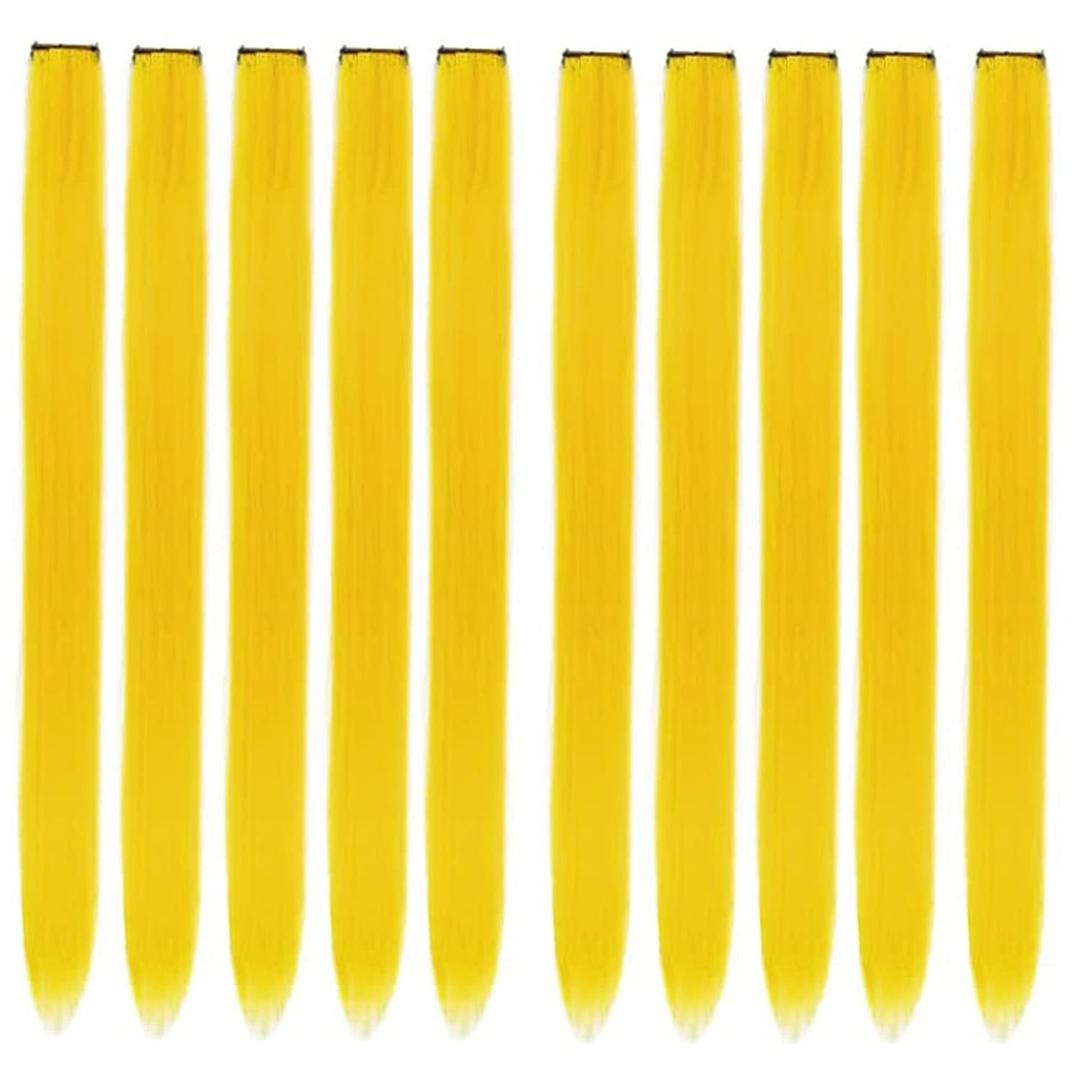 SEVENHEAD Hair Extension Clips 10pcs in Yellow 20 Inch Straight Hair Synthetic Fiber Hairpieces for Party