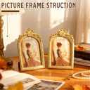 AceOrbit 2 Pcs Vintage Gold Frames 5x7 Gold Frames with Glass Floral Relic Hand Crafted Resin Antique for Tabletop Display, Retro Design Home Decor (Novel)