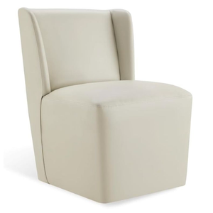 Upholstered Dining Chairs Set of 1 with Casters, Wingback Modern Side Armless Deskchair with Rollers for Diningroom Bedroom Livingroom Reading Room, Cream Faux Leather, Count of 1