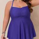 Summer Mae Women Plus Size Two Piece Tankini Swimsuits Flowy Bathing Suits Tummy Control Swimwear with Shorts Undersea Garden 18 Plus (Purple)