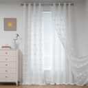 MYSKY HOME Kids Curtains for Girls Bedroom Double Layer Curtain for Daughter Room 84 Inches Long Pom Pom Sheer Drapes White Curtains for Living Room Grommet Room Darkening Panels W52 X L84
