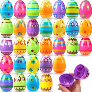 JOYIN 50 Pcs 3.15Inch Printed Plastic Eggs Colorful, Fillable Empty Eggs Bulks for Easter Hunt Event, Basket Stuffers Fillers, Classroom Prize Supplies, Filling Treats and Party Favor
