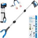 43" Grabber Reacher Tool, Foldable Reacher Grabber Pickup Tool with 360 Rotating Jaw & Two Magnets, Extra Long Trash Picker Upper Grabber, Extension Grabbers for Seniors, Blue