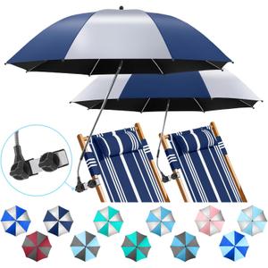 2 Pack Beach Umbrella with 360 Universal Clamp, UPF50+ Umbrella Outdoor Patio Sun Protection for Chairs, Beach &Patio Use (Not Include Chair)