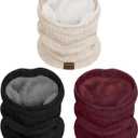 Chalier 3 Pack Neck Warmer for Women Cold Weather Knit Winter Scarf Thick Infinity Neck Gaiter for Men Women (A Pack Red Black Beige)