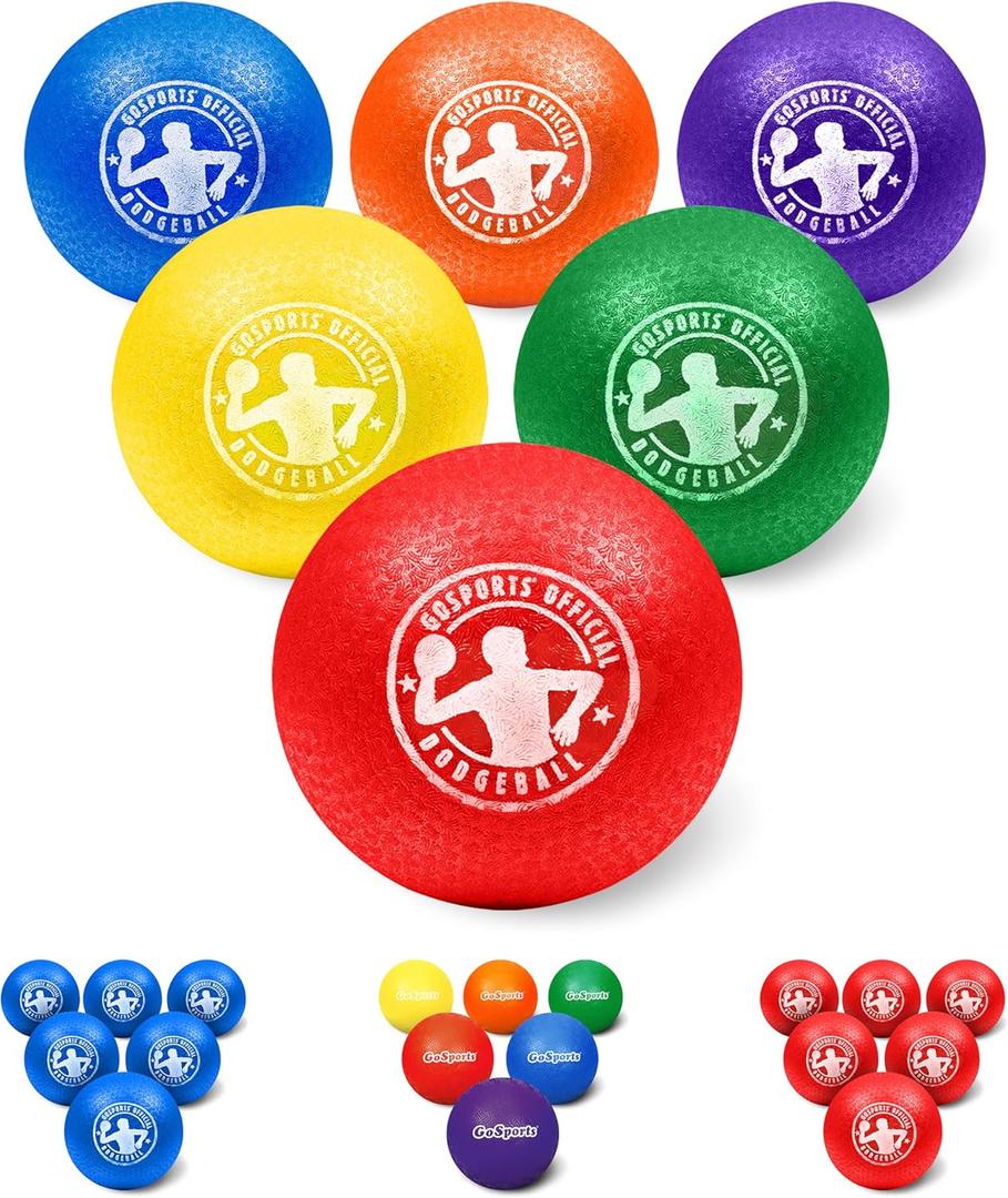 GoSports Inflatable Dodgeballs - Choose 5 Inch or 7 Inch No Sting Balls - Set of 6 Includes Ball Pump & Mesh Bag (7" Multicolor)