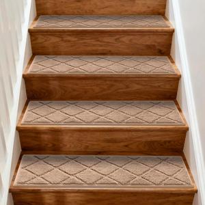 JOENIE Non-Slip Stair Treads for Wooden Steps, 8x30 in Indoor Carpet Stair Rugs, Washable & Easy Peel-Stick Installation, Safe Non-Slip Stair Covers for Home, Kids, Pets & Seniors (Beige, 4pc)
