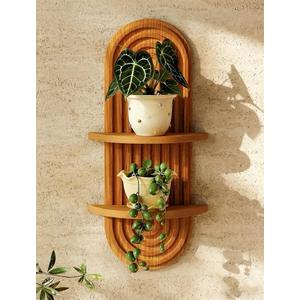 Bamworld Boho Wall Decor Brown Plant Wall Shelf Mid Century Modern Decor Hanging Plant Shelf 16.7in 2 Tier Wooden Floating Shelves for Home Bathroom Bedroom Living Room Office Holding Planter