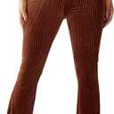 Floerns Women's Velvet Elastic Waist Flare Leg Palazzo Long Pants Trousers Rust Brown S