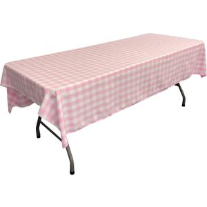 LA Linen TCcheck60x108-PinkK37 Polyester Gingham Checkered Rectangular Tablecloth, White & Pink - 60 x 108 in.