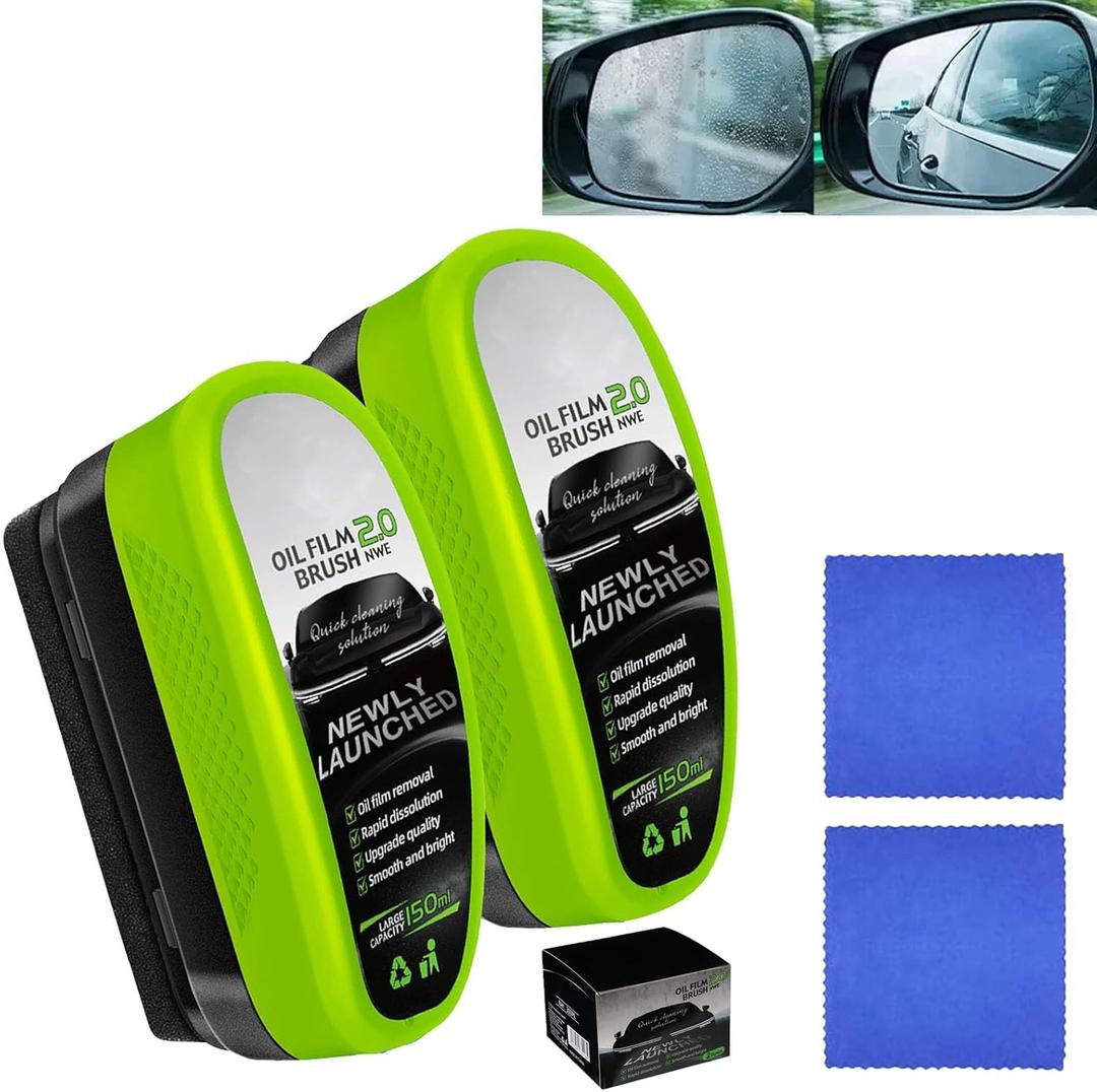 Oil-Free Car Glass Brushes,New 2.0 Clearvision Glass Cleaner,Glass Coating Board for Windshield,Prevents Rain and Fog Clearvision Car windshield cleaner tool(2PCS+Wipe)