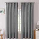 Tollpiz Short Linen Curtain Bedroom Rod Pocket Semi Sheer Curtains Burlap Light Filtering Thick Linen Drape for Living Room, 38 x 54 inches Long, Dark Grey, Set of 2 Panels