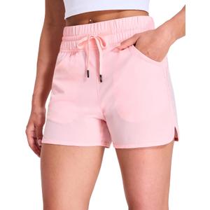 MIER Women's Running Shorts Quick Dry Athletic Workout High Waisted Active Shorts with Liner Zipper Pocket 4 Inch (Pink, M)