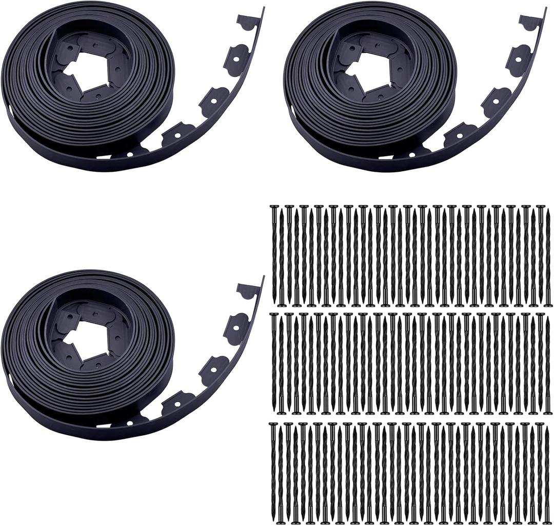 Garden Edging120ft Landscape Edging with 160 Spikes for Lawn 2 Inch Tall (Black, 120FT)
