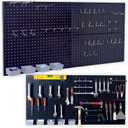 Wallmaster Pegboard Organizer Garage Storage - 48pcs Pegboard Hooks Set, Pegboard Tool Organizer with 48x24 Inch Steel Peg Board & 4 Storage Bins (Black)