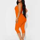 2 Piece Sets for Women Sexy Ribbed Crop Tops High Waist Bodycon Capri Pants Womens Summer Outfits Clubwear (Orange, M)