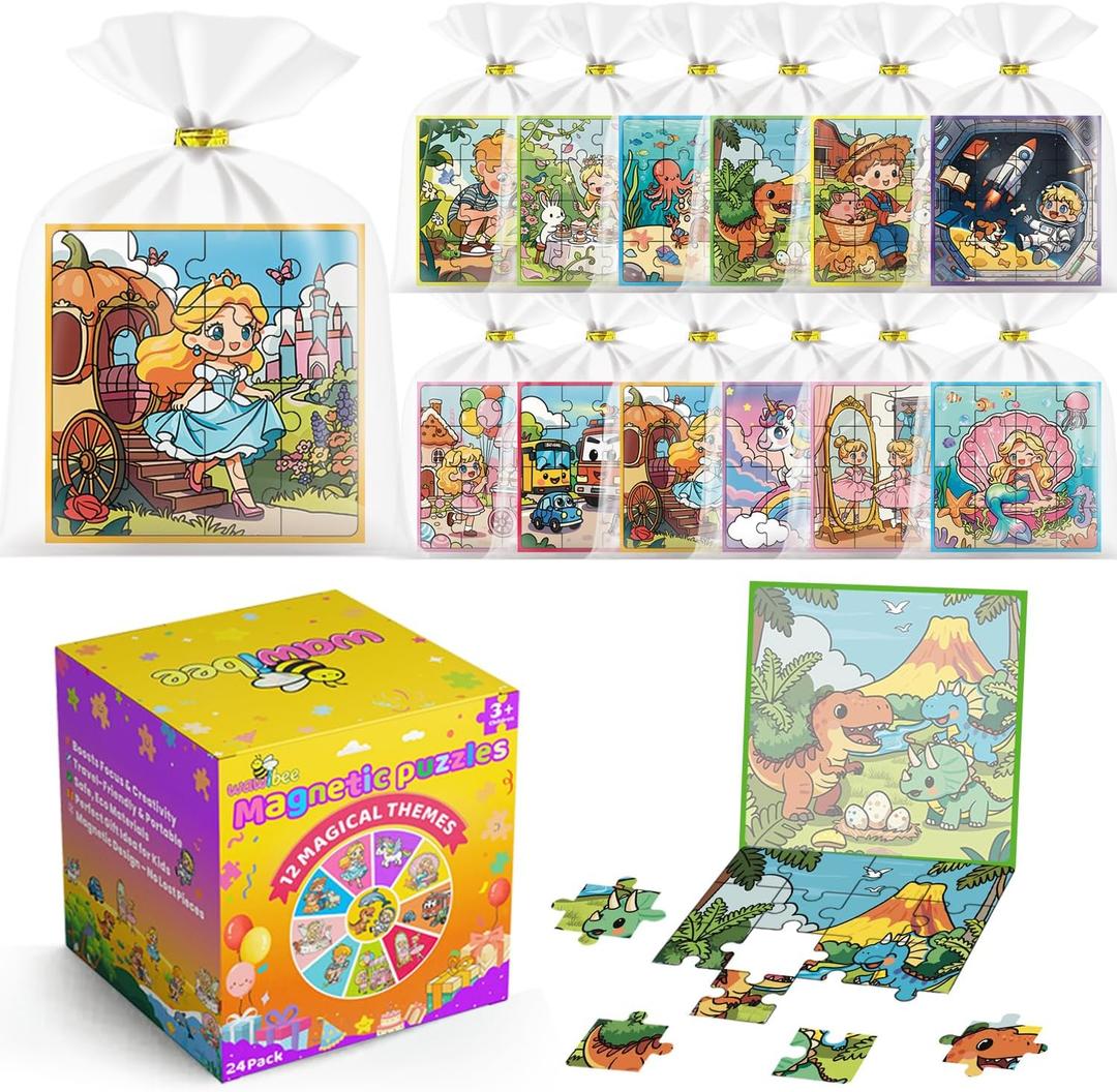 24 Pack Easter Party Favors for Kids, Magnetic Puzzle Books Bulk for Toddlers 3-5 & Kids 4-8, Goodie Bag Stuffers, Classroom Prizes, Birthday Return Valentines Day Gifts, Travel