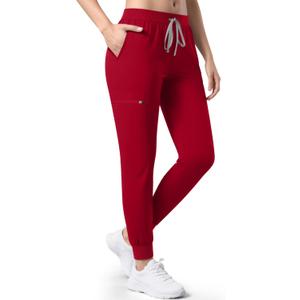 Women's Medical Scrub Pants, Soft Jogger Pant Scrub Bottoms with Zip Pocket Drawstring Mid-Rise Yoga Slim Cargo Pants Red