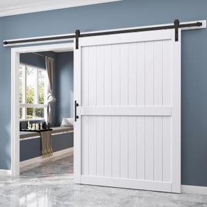 EaseLife 60 x 84 inch White Barn Door with 10FT Sliding Door Hardware Kit Included & Handle,Solid Wood Covered with Waterproof PVC Surface,DIY Assemblely,Easy Install,H-Frame,Fit 56-58in Wide Opening
