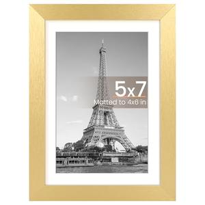upsimples 5x7 Picture Frame, Display Pictures 4x6 with Mat or 5 x 7 Without, Wall Hanging Photo Frames, Gold, 1 Pack