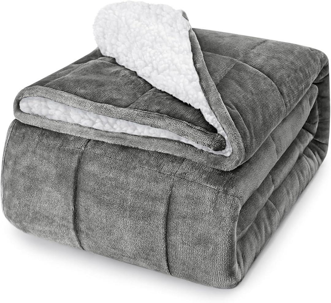 yescool Weighted Blanket for Adults (15 lbs, 48" x 72", Light Gray) Heavy Blanket for Sleeping Perfect for 140-160 lbs, Twin Size Breathable Blanket with Premium Glass Bead, Machine Washable