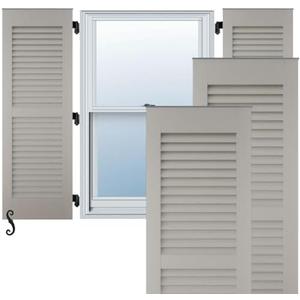 12"W x 50"H Americraft Two Equal Louver Exterior Real Wood Shutters (Per Pair), Hailstorm Gray