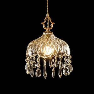 Vintage Crystal Small Pendant Lights Kitchen Island, Adjustable Cord Length 0.5" to 70", Dia7.87 Glass Shade Light Fixture,Brass Hanging Light, Chandelier for Bedroom (1-PackHard-Wired