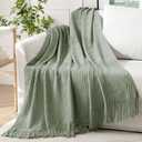 MIULEE Sage Knitted Throw Blanket for Couch Boho Green Textured Cozy Woven Decorative Farmhouse Blanket with Tassels for Sofa Chair Bed Living Room, Lightweight Spring Home Decor 50"x60"