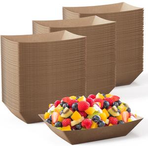 JOLLY CHEF 2lb Paper Food Trays, 1000 Pack Disposable Paper Boat, Kraft Serving Boats, Food Holder Trays for Snacks French Fries Nachos Hot Dog Tacos BBQ Party