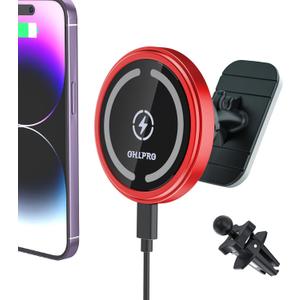OHLPRO for MagSafe Car Mount Charger iPhone Wireless Car Charger, Stick on Dashboard Magnetic Phone Holder Mount for iPhone 17 Pro Max 16 15 14 Series, 15W Fast Charging, Aluminum Shell