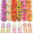 FUTUREPLUSX 48 PCS Leis for Luau Party decorations, Hawaiian Leis Tropical Hawaiian Bulk Including Colorful Flower Necklace Headbands and Wristbands for Hula Dance Party Tropical Summer Beach Theme