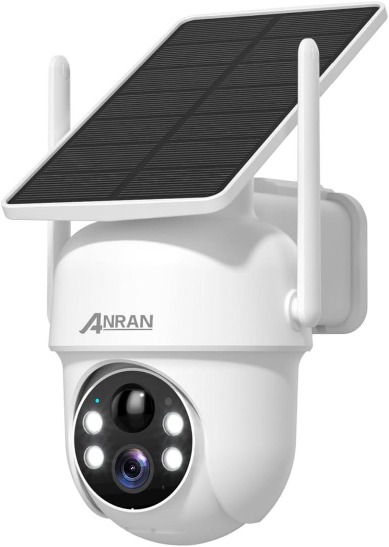 ANRAN Solar Security Cameras Wireless Outdoor,2K Cameras for Home Security with Fixed Solar Panel, 360 PTZ for Home Surveillance,2.4G WiFi, PIR Human Detection, 3MP Color Night Vision, 2-Way Talk
