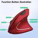 Ergonomic Vertical Wireless Mouse Stylish Rechargeable 2.4G Optical Mice Cordless Mouse with USB Receiver, 800/1200 /1600 DPI, 5 Buttons for Laptop,PC,Mac,Computer (Red)