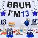 Kuxriox 11Pcs 13th Birthday Decorations for Boys Men, Blue Sliver Happy 13th Birthday Banner, Bruh I'm 13 Balloons Centerpieces Swirls Party Supplies, Thirteen Bday Banner Ceiling Table Topper Sign
