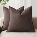 Foindtower Pack of 2, Decorative Linen Soild Throw Pillow Covers Soft Accent Cushion Case Boho Farmhouse Neutral Pillowcase for Couch Sofa Bedroom Living Room Home Decor 18 x 18 Inch Reddish Brown