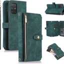 UEEBAI Case for Samsung Galaxy A71, 9 Card Slots Retro Leather Wallet Shockproof Flip Cover with Hand Strap Card Slots Zipper Pocket Kickstand Handbag Magnetic Closure - Retro Green