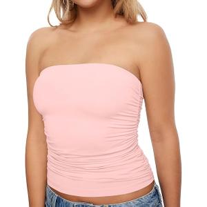 KKJ Womens Tube Tops Strapless Crop Top Ruched Basic Bandeau 2025 Summer Clothes Going Out Cute Sleeveless Fashion Shirts , Size S, Pink