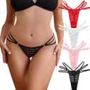 Hibluco Sexy Underwear for Women Lace Thongs Low Waist T- back Panties G-Strings Thongs (Pink, M)