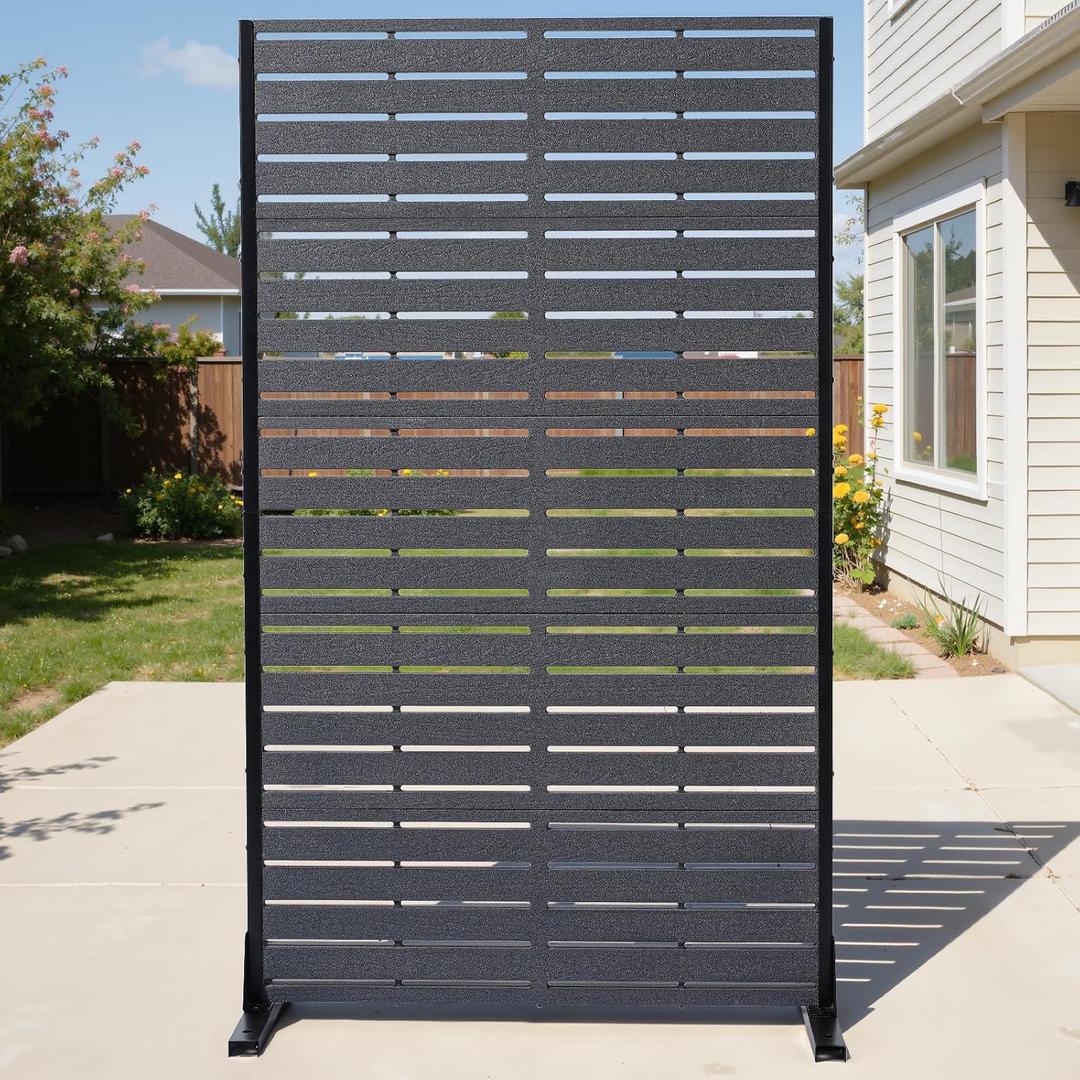 Privacy Screen Outdoor 60" Hx35 W Freestanding Privacy Panel with Stand, HDPE Decorative Privacy Fence with Louver Pattern 5 Panels, Patio Divider Screen, Privacy Screens for Outside,Balcony