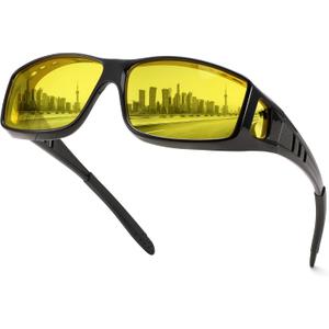 FEISEDY Night Driving Sunglasses Polarized Fit Over Sunglasses for Men, Yellow Lenses, Anti Glare Glasses B0225