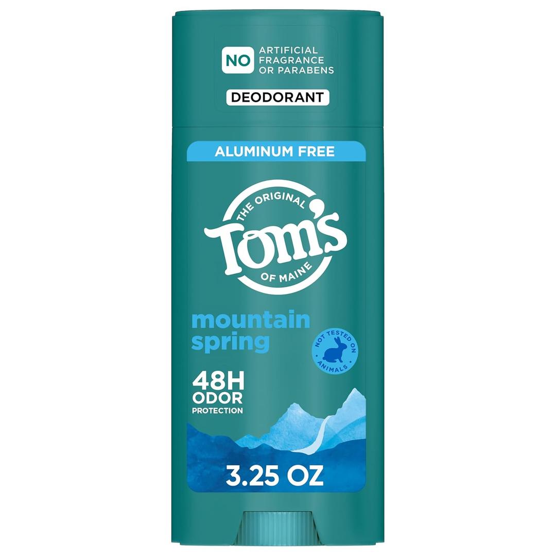 Toms of Maine Mountain Spring Natural Deodorant for Men and Women, Aluminum Free, No Artificial Fragrances, Dyes, or Preservatives, Baking Soda Free, 48-Hour Odor Protection, 3.25 oz (3.25 Ounce (Pack of 2))